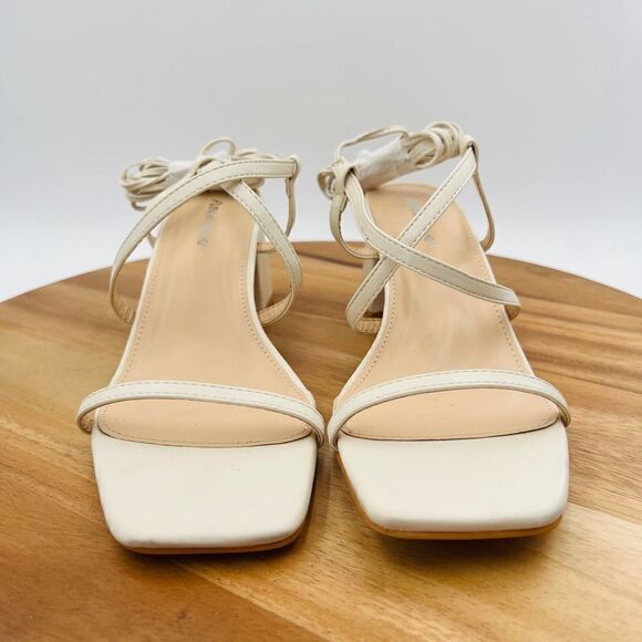 Public Desire Mabel Wide Fit Off White Ankle Tie Block Heeled Sandals Size UK 8W - Picture 8 of 13